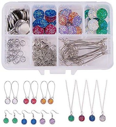 12mm Druzy Resin Cabochons & Clear Glass Cabochons SUNNYCLUE 1 Box DIY 24 Pairs 3 Color Druzy Cabochon Leverback Earrings Making Starter Kit 48pcs Lever Back Hoop Bezel Earring Settings 