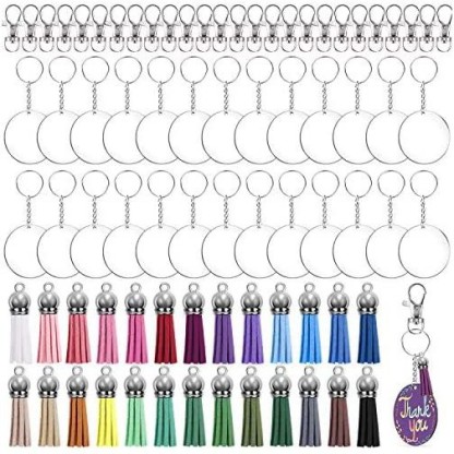 Square Duufin 160 Pcs Acrylic Keyring Blanks and Tassels Set Including 40 Pcs 2 Inch Acrylic Square Blanks 40 Pcs Key Rings with Chain 40 Pcs Tassels and 40 Pcs Jump Rings for DIY Projects and Craft 
