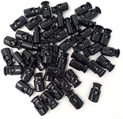 sourcing map Plastica Cordone Serrature Tappo Terminale Molla Doppio Fori Dispositivo Fissaggio Tappo Corda Terminale per Coulisse Vestiario Borse Campeggio Metallo nero 8pcs 