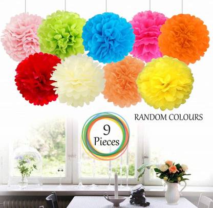 DECOR MY PARTY Multicolor 9 Pcs Pom Pom Ball For Decoration / Paper Flower Balls For Party Decorations Price in India - Buy DECOR MY PARTY Multicolor 9 Pcs Paper