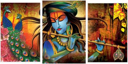 Original Lord Krishna with colorful background Artwork Poster in 3 Set| HD  Posters for Wall Decoration Paper Print - Religious, Decorative, Abstract,  Pop Art, Art & Paintings posters in India - Buy