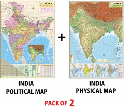 Physical And Political Map Of India India Political And Physical Map Chart Both Map Size :(Both Map Size 100X70  Centimeter) In