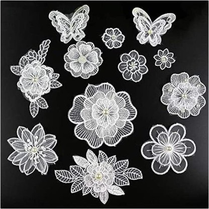 Green 1set 3D Flower Embroidery Applique Lace Fabric Patches for Dress Garment Decorated DIY Sewing Accessories T2579