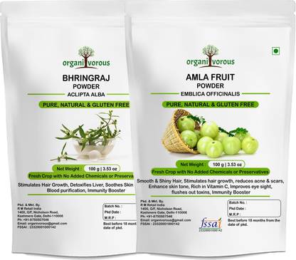 Organivorous Amla Bhringraj Powder for Hair, Face & Eating | Pure & Natural | For Men & Women | Pack of 2 x 100 g - Price in India, Buy Organivorous Amla Organivorous Amla Bhringraj Powder for Hair, Face & Eating | Pure & Natural | For Men & Women | Pack of 2 x 100 g - Price in India, Buy Organivorous Amla