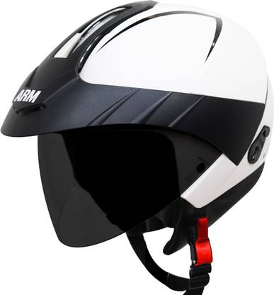 Steelbird SBH-33 ARM Open Face Helmet with Peak Cap in Dashing White Motorbike Helmet  (White with Smoke Visor)