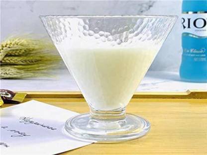 OmKara Craft (Pack of 3) Triangle Ice Cream Glass Jar Glass Set of 3 (200 ml, Glass) Glass Set Wine Glass