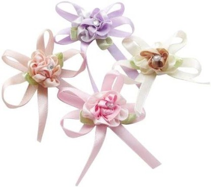 60mm Appliques Wedding Decor Bulk Lots Chenkou Craft Pack of 12pcs Chiffon Flowers Ribbon Bows W/Beads 2-3/8 Pink 