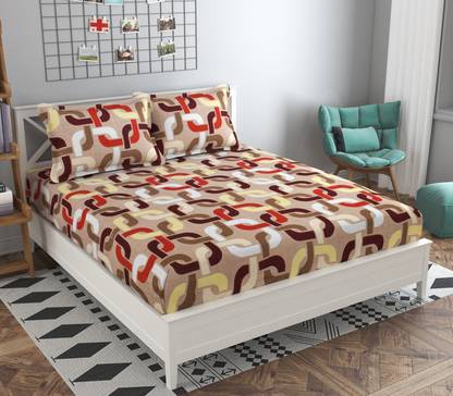 precise fabrics 200 TC Microfiber Double Abstract Fitted (Elastic) Bedsheet