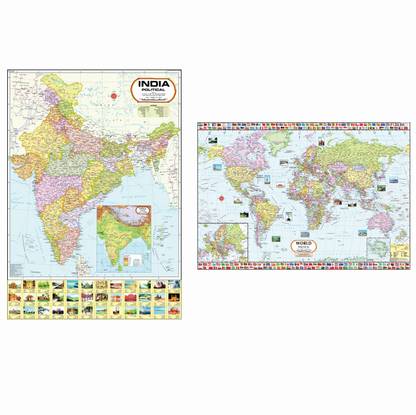 India World Political Map India Political Map & World Political Map Combo ( Pack Of 2 ) - Laminated  Photographic Paper - Educational, Maps Posters In India - Buy Art, Film,  Design, Movie, Music, Nature And