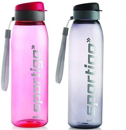 cello Sportigo Plastic Bottle, 800ml,Set of 2,Black/Pink 800 ml Bottle