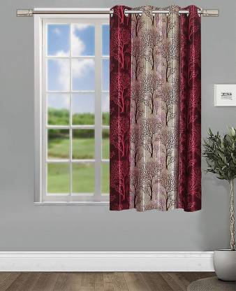 Shoolin Homes 152.4 cm (5 ft) Polyester Semi Transparent Window Curtain Single Curtain  (Printed, Maroon)