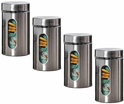 Femora Clear Glass Steel Window Jars for Kitchen Storage Food Spices  Canister Set - 1000 ML - 1000 ml Glass Utility Container