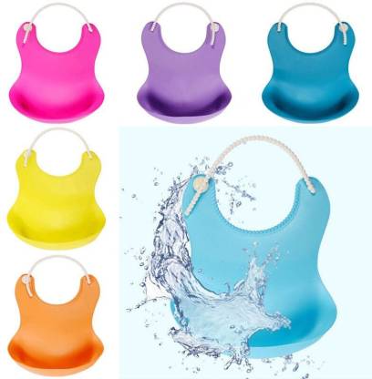 ZURU BUNCH New Born Baby Bibs Silicone Waterproof Food Catcher with Soft Adjustable Neckband, Baby Bib Protecting Your Baby's Clothes for Food/Milk/Feeding/Water (Multicolor) (Pack of 6)