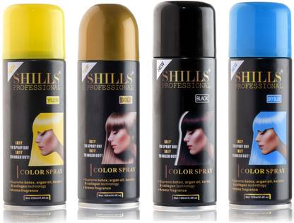 Shills Professional Temporary Hair Color Spray Pack Of 4 Sky Blue Gold Yellow Black Price In India Buy Shills Professional Temporary Hair Color Spray Pack Of 4 Sky Blue