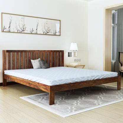 Teak Finish Fultz Sheesham Solid Wood Queen Bed – Home Edge