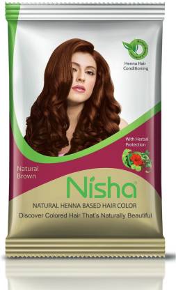 Nisha Natural Henna Based Hair Color 15 Gm Each Sachet (Pack Of 10) Semi Permanent Natural Brown , Natural Brown