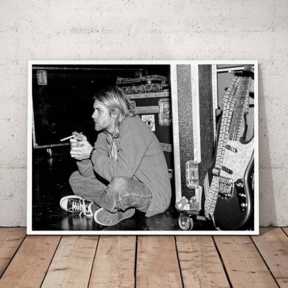 Kurt Cobain Guitar Large Poster Art Print Black & White in Card or Canvas 