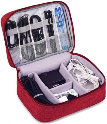 Electronic Organizer Travel Universal USB Cable Organizer Bag Case RED 