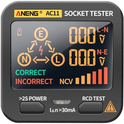 Live Neutral Earth Wire Test UK Plug VORPE Power Socket Tester with LCD Display RCD and GFCI Test Seven Wiring Patterns 