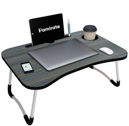 Portable Tablet Stand Overbed Table with Storage Drawer for Kids Foldable Breakfast Serving Desk with Cup Holder TISHLED Bed Trays for Eating and Laptops with Folding Legs Black Adults and Elderly 