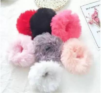 ANSHI CREATION Fur Elastic Fluffy Faux Rope Furry Hair Scrunchies for Girls, PK06 Rubber Band Rubber Band