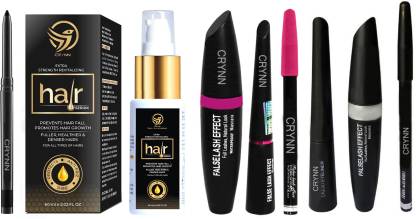 Crynn Smudge Proof HDA64 Makeup Beauty Kajal & Extra Strength Revitalising Hair Serum & Rosedale 3in1 Eyeliner , Mascara , Eyebrow Pencil
