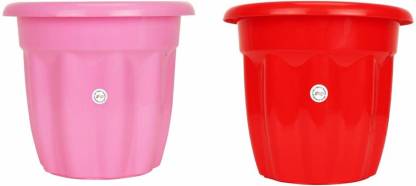 Kraft Seeds 10 Inch Pot | Striking Red & Subtle Pink Pot | 2 Plastic Hi-Class Planter Plant Container Set