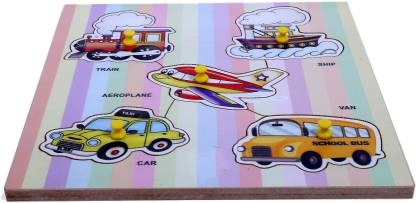 Toyvala Wooden Puzzles - Premium Cartoon Means Of Transport Puzzle (Train,  Ship, Aeroplane, Car, Van) Multicolor - Size 9