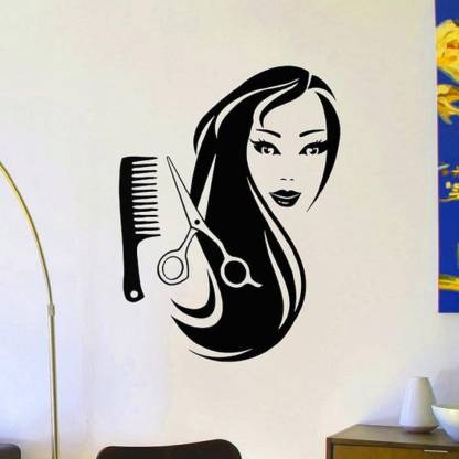LYOMAN 1 cm Wall Decals Beauty Salon Hair Spa Fashion Girl Woman Face  Haircut Scissors Decal Vinyl Sticker Barber Self Adhesive Sticker Price in  India - Buy LYOMAN 1 cm Wall Decals