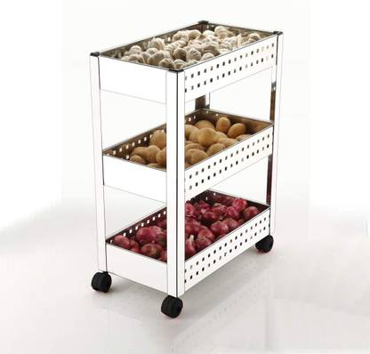 Easysmart Stainless Steel 3 Tier Layer Multi Function Vegetable Fruit Basket Onion Garlic Potato Storage Trolley Container Organiser Holder Stand For Home Kitchen Stainless Steel Kitchen Trolley Price In India