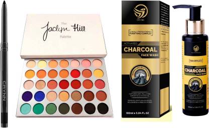 Crynn Smudge Proof Essential Makeup Beauty Kajal & The Jaclyn Hill Glazed Signature Eyeshadow Palette & Anti Pollution Rosedale Activated Charcoal Mask