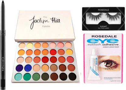 Crynn Smudge Proof Essential Makeup Beauty Kajal & The Eyeshadow Palette & Rosedale Waterproof False Eyelash & Glue