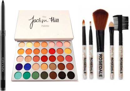 Crynn Smudge Proof Essential Makeup Beauty Kajal & The Eyeshadow Palette & Rosedale 5in1 Makeup Brush Set