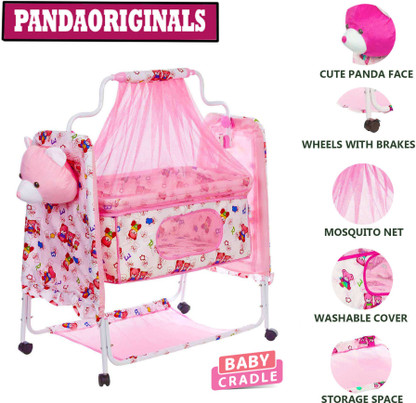 pink baby bassinet with canopy & wheels