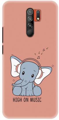 NDCOM Back Cover for Redmi 9 Prime Cute Baby Elephant Illustration With Text High On Music Printed