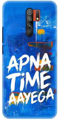 NDCOM Back Cover for Redmi 9 Prime Apna Time Aayega With Blue Painting Texture Printed