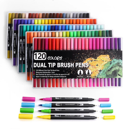 dual tip brush marker pens