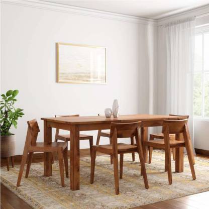 Lakdesha Sheesham Wood Six Seater, Solid Oak Dining Room Set With Six Chairs
