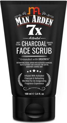 Man Arden 7X Activated Charcoal Face Scrub 100ml - Infused with Vitamin C & Menthol Scrub