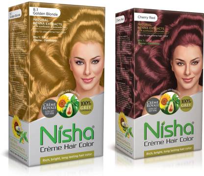 Nisha Cream Hair Color Rich Bright Long Lasting Hair Colouring For Ultra Soft Deep Shine Grey Coverage Conditioning With Natural Herbs , Golden Blonde & Cherry Red - Price in India, Buy Nisha Cream Hair Color Rich Bright Long Lasting Hair Colouring For Ultra Soft Deep Shine Grey Coverage Conditioning With Natural Herbs , Golden Blonde & Cherry Red - Price in India, Buy