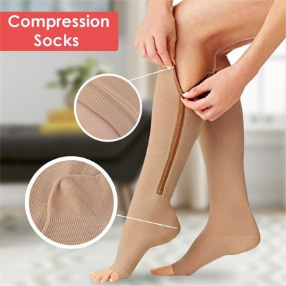 Compression Socks,Unisex Zip Socks Stretchy Leg Support Open Toe Knee High Stocking for Men Women 2 Pcs 