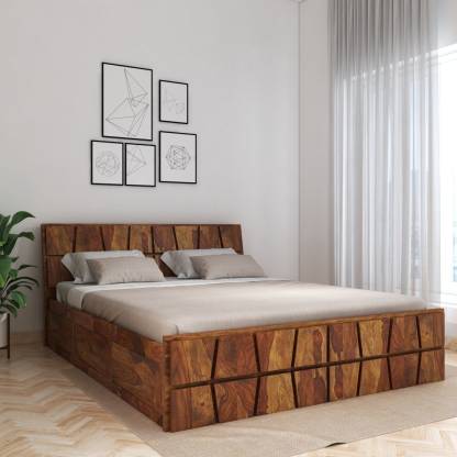 Pataudi Sheesham Wood Queen Size Bed, Queen Size Box Bed Designs