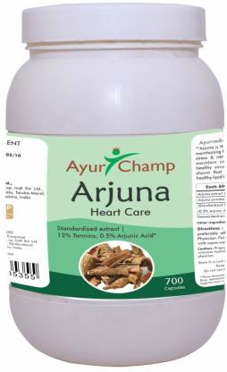 Ayur Champ Arjuna Capsules 500mg - 700 Capsules, Value Pack - Pack Of 2