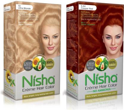 Nisha Cream Hair Color Rich Bright Long Lasting Hair Colouring For Ultra  Soft Deep Shine Grey Coverage Conditioning With Natural Herbs , Ultra  Blonde & Copper Red - Price in India, Buy