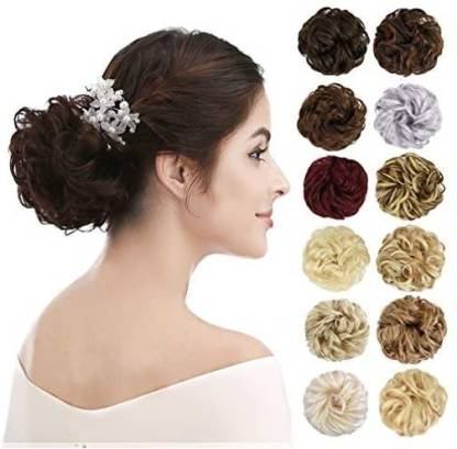 REECHO Thick 2Pcs Updo Messy Bun Curly Wavy Ponytail Extensions pieces  Scrunchies For Women Girls Color Bro Hair Extension Price in India - Buy  REECHO Thick 2Pcs Updo Messy Bun Curly Wavy