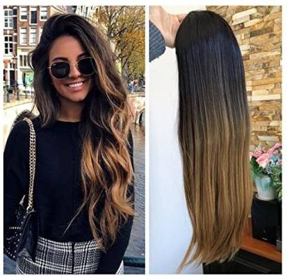 DevaLook Hair Extensions 24 Inches No Front Parting Half Head Wig Long  Ombre 3/4 Weave Blonde (Straight- Natural /Dark Blonde) Hair Extension  Price in India - Buy DevaLook Hair Extensions 24 Inches