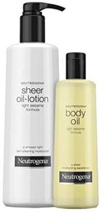 NEUTROGENA Lightweight Body Oil Moisturizer for Dry Skin, Light Sesame Formula, 16 oz & Sheer Moisturizing Body Oil Lotion with Li