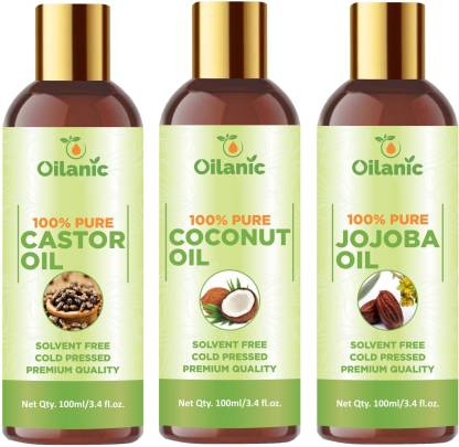 Oilanic Premium Castor Oil, Coconut Oil & Jojoba Oil Combo pack of 3  bottles of 100 ml(300 ml) - Price in India, Buy Oilanic Premium Castor Oil,  Coconut Oil & Jojoba Oil
