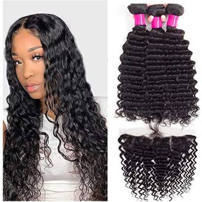 VRVOGUE Brazilian Deep Wave (16 18 20) Human Bundles With Frontal 14 Inch  Free Part 13X4 Ear To Ear With Baby 100% Unp Hair Extension Price in India  - Buy VRVOGUE Brazilian