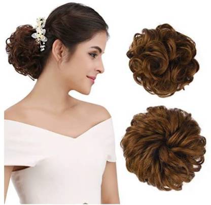 REECHO Thick 2Pcs Updo Messy Bun Curly Wavy Ponytail Extensions pieces  Scrunchies For Women Girls Color Warm Ligh Hair Extension Price in India -  Buy REECHO Thick 2Pcs Updo Messy Bun Curly